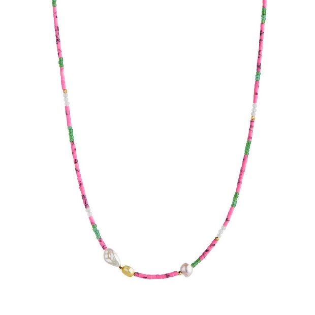 Billede af Deep Sea Necklace With Fresh Pink & Dusty Green Mix | Forgyldt Fra Stine A