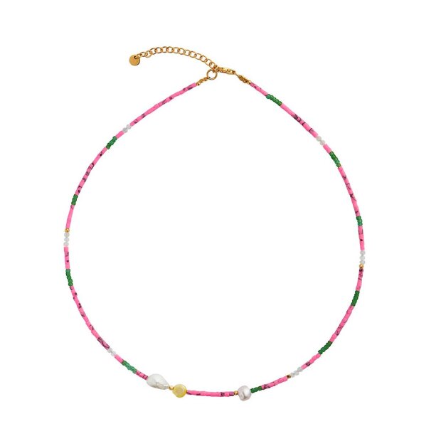 STINE A - DEEP SEA NECKLACE WITH FRESH PINK & DUSTY GREEN MIX | FORGYLDT