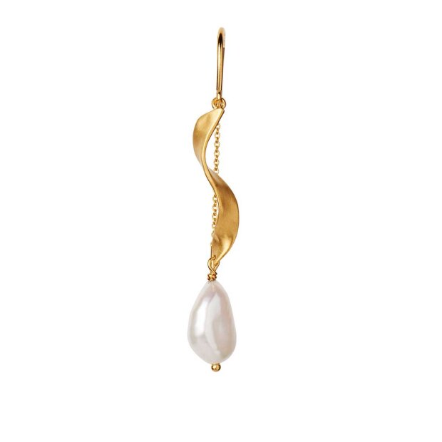 STINE A - LONG TWISTED EARRING WITH BAROQUE PEARL 1 PC | FORGYLDT