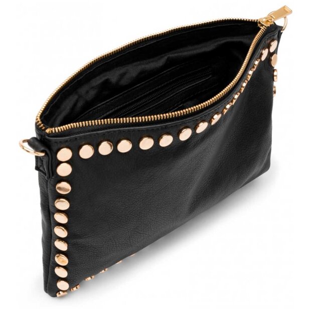 DEPECHE - LÆDER CLUTCH DEKORERET MED GULDFARVEDE NITTER | SORT