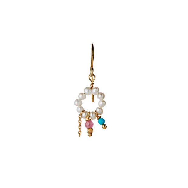 Billede af Petit Heavenly Pearl Dream Ørering - Turquoise & Pink Stones & Chain - 1 Stk. | Forgyldt Fra Stine A