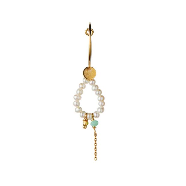 Billede af Heavenly Pearl Dream Hoop - Green Stone & Chain - 1 Stk. | Forgyldt Fra Stine A