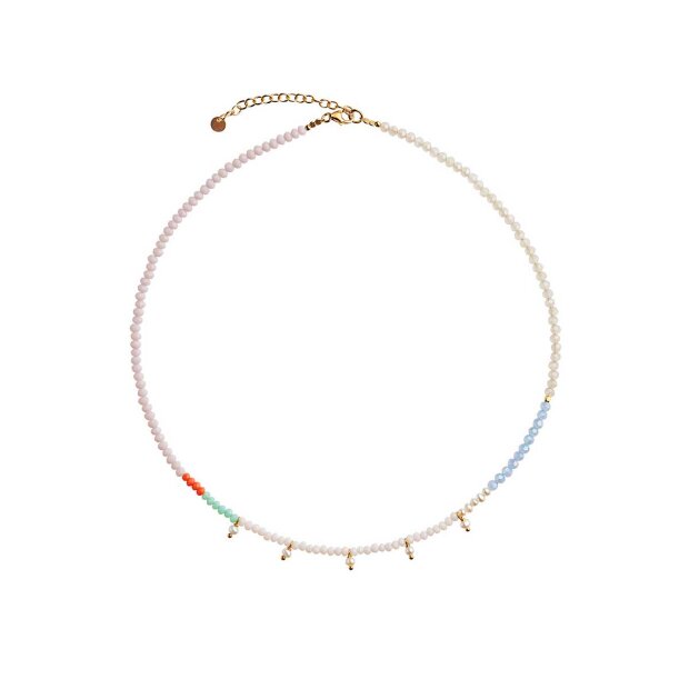 Billede af Heavenly Pearl Dream Halskæde M/5 Små Vedhæng - Coral & Cool Mint | Forgyldt Fra Stine A