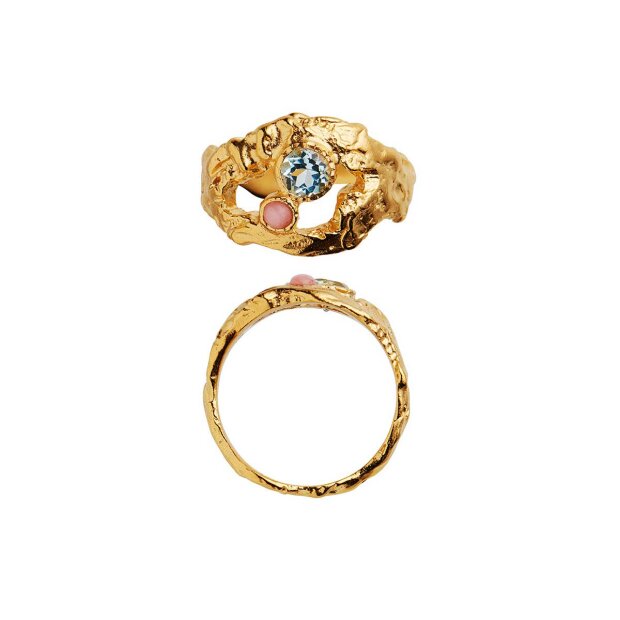 4: My Love Rock Ring With Blue Topas/pink Opal | Forgyldt Fra Stine A