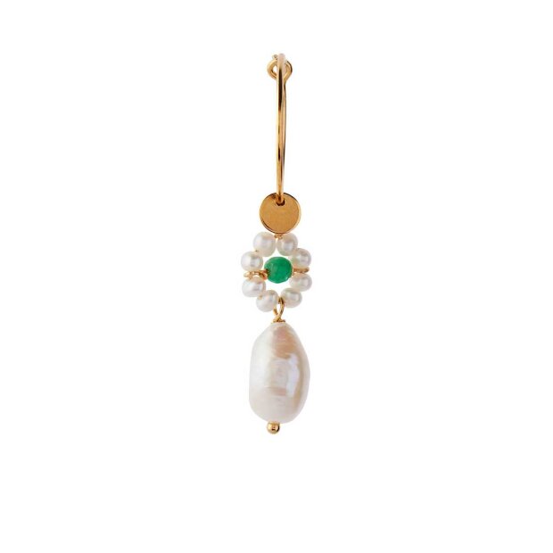 STINE A - HEAVENLY FLOWER PEARL HOOP WITH GREEN STONE & PEARL 1 STK. | FORGYLDT