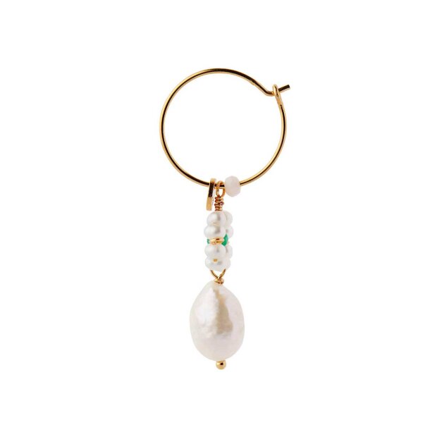 STINE A - HEAVENLY FLOWER PEARL HOOP WITH GREEN STONE & PEARL 1 STK. | FORGYLDT