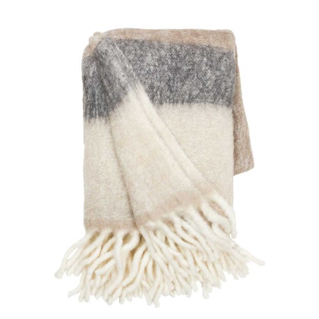 Billede af Mathea Uldplaid 130x170cm | Striped Taupe Fra Cozy Living