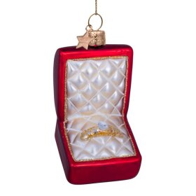 VONDELS - GLASPYNT RED MATT WEDDING RING BOX W/DIAMOND 9 CM
