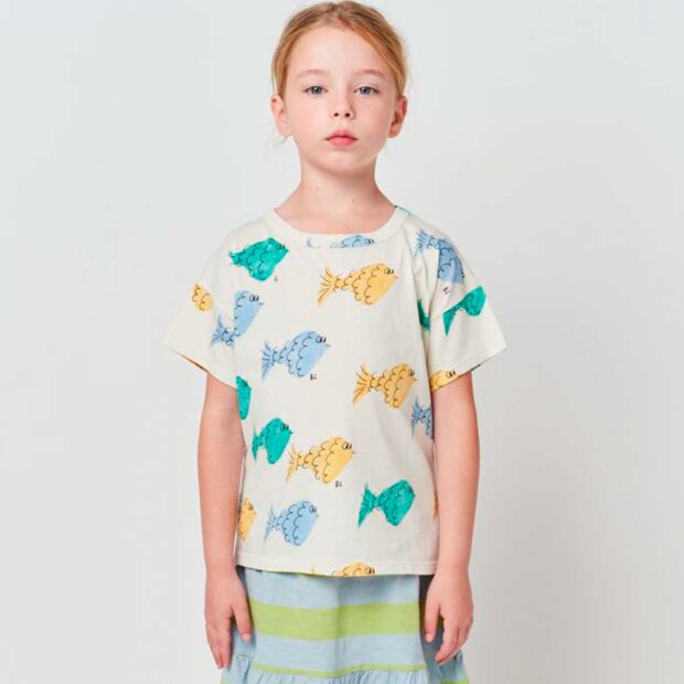 BOBO CHOSES - MULTICOLOR FISH ALL OVER T-SHIRT | CREME