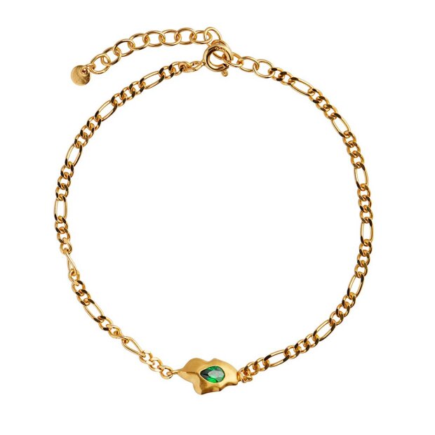 Glimpse Figaro Bracelet With Green Stone | Forgyldt Fra Stine A