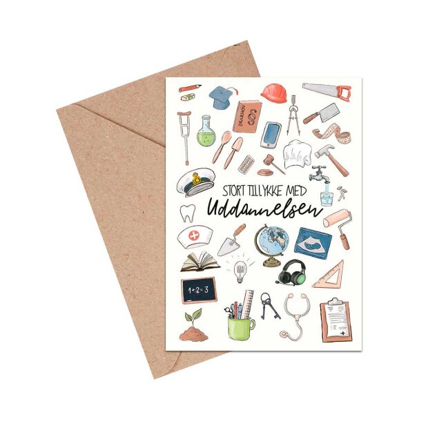 MOUSE & PEN - A6 KORT 11,5X16 CM | TILLYKKE MED UDDANNELSEN