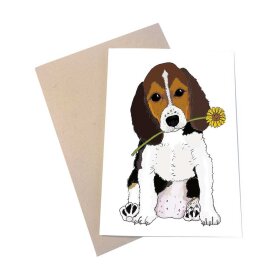 MOUSE & PEN - A6 KORT 11,5X16 CM | DOG WITH FLOWER