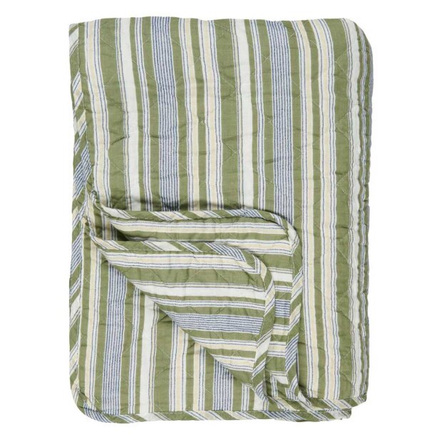 IB LAURSEN - QUILTET TÆPPE M/STRIBER | GRØN/HVID/BEIGE/GRÅ