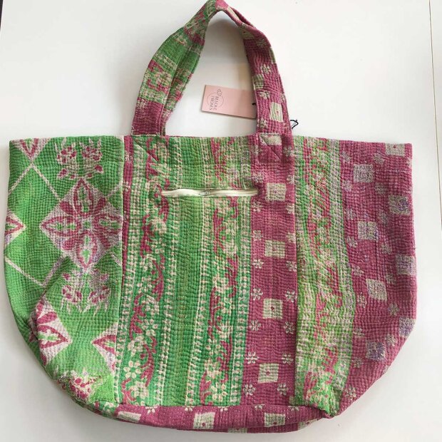 Billede af Kantha Big Tote Bag 70x45x22 Cm | Rød/grøn Fra Relove And Roses