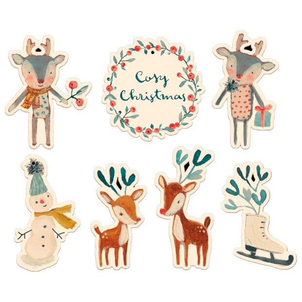 MAILEG - GAVEMÆRKER 8 CM COZY CHRISTMAS 14 STK - RÅHVID