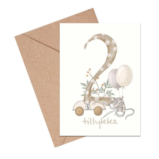 Billede af A6 Kort 11,5x16 Cm | Tillykke 2 År Fra Mouse & Pen