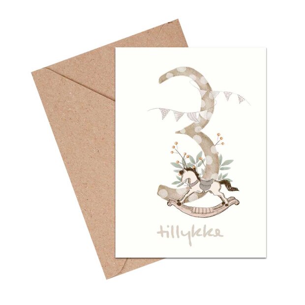 Billede af A6 Kort 11,5x16 Cm | Tillykke 3 År Fra Mouse & Pen