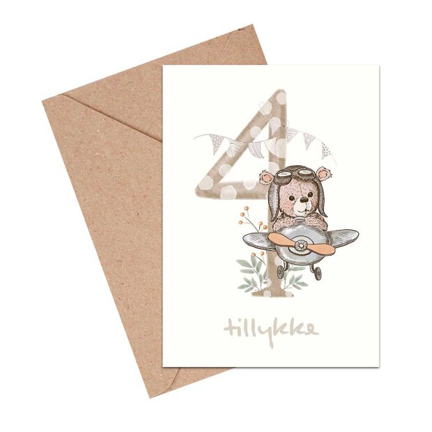 MOUSE & PEN - A6 KORT 11,5X16 CM | TILLYKKE 4 ÅR