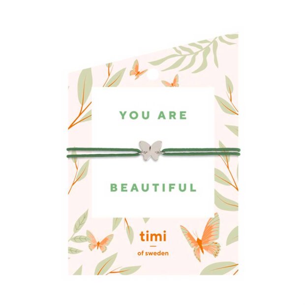 TIMI OF SWEDEN - TIMI OF SWEDEN ARMBÅND | YOU ARE BEAUTIFUL M/GRØN SNOR