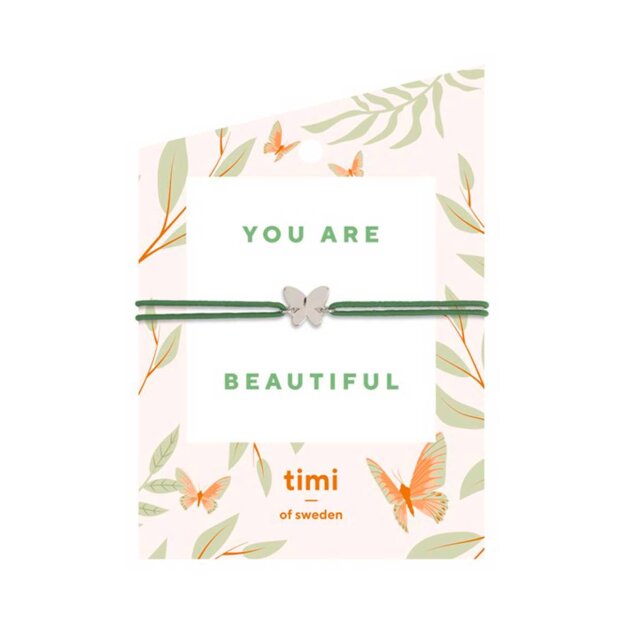 Billede af Timi Of Sweden Armbånd | You Are Beautiful M/grøn Snor Fra Timi Of Sweden
