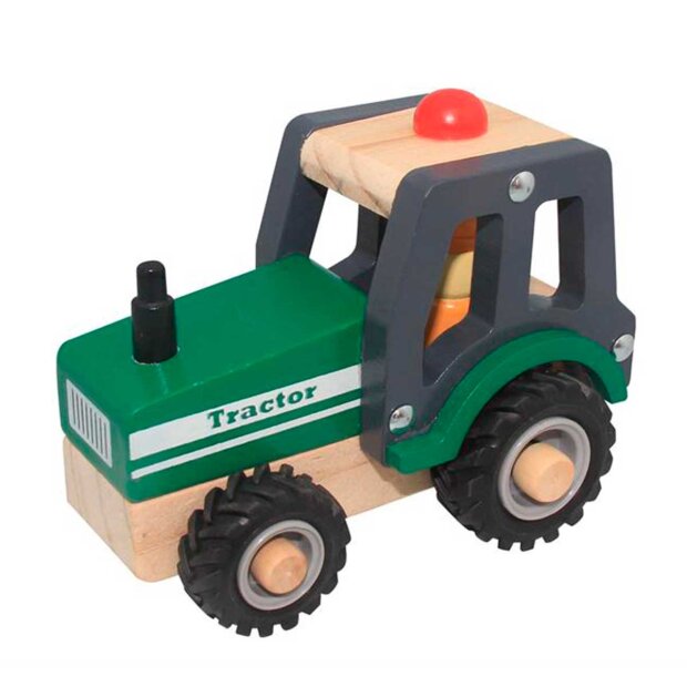 Traktor I Træ M/gummihjul Fra Magni