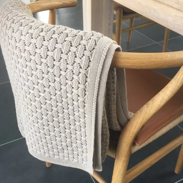 BY LOHN - STRIKKET PLAID 140X160 CM - SQUARE | KHAKI