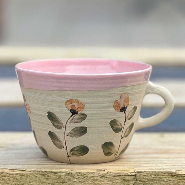 Billede af Kop M/hank H7xd10 Cm | Mild Blomst/rosa Fra Stinemei Keramik