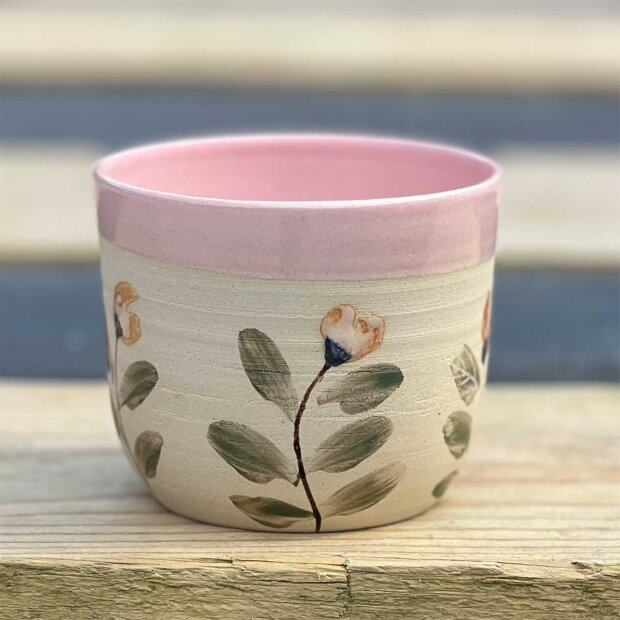 Billede af Kop Uden Hank H7,5xd8,5 Cm | Mild Blomst/rosa Fra Stinemei Keramik