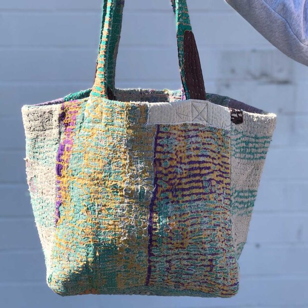Billede af Kantha Tote Bag 32x30x20 Cm | Grøn/gul Fra Relove And Roses